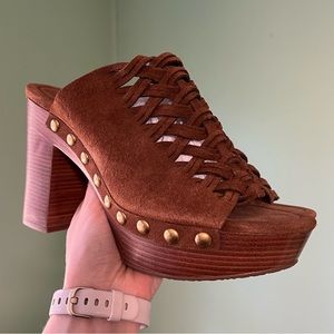 MICHAEL KORS Westley Mule Woven Suede Clog Stacked Heel Western Boho - s…